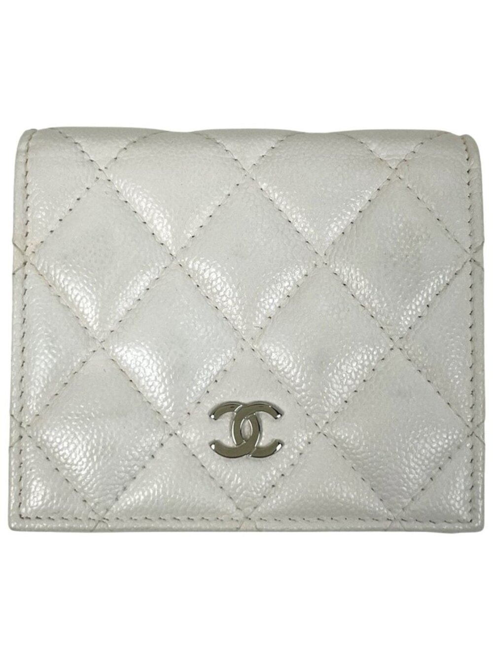 Chanel CC Logo Bifold Wallet Caviar Leather White - Picture 1 of 9
